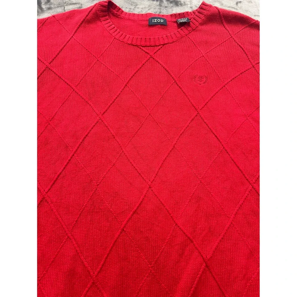 IZOD Mens‎ Red Diamond Textured Knit Crewneck Cotton Pullover Sweater XXL
